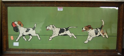 Lot 1034 - Basset Hounds, screenprint with colours, 28x70cm