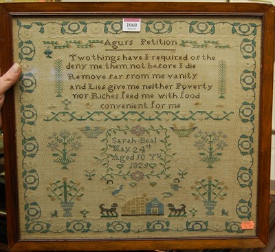 Lot 1060 - A George IV needlework verse and picture...