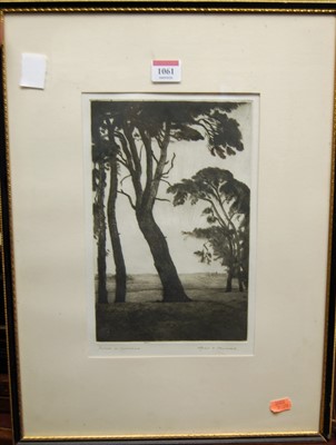 Lot 1061 - Alfred Blundell - Sunset at Cavenham, etching,...