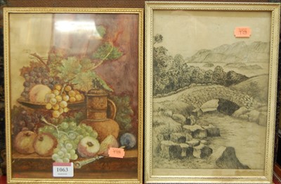 Lot 1063 - Sundry prints, still life watercolour,...