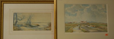 Lot 1066 - CH Harrison - Norfolk landscape, watercolour,...