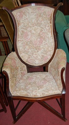 Lot 1306 - An Edwardian mahogany framed and floral fabric...