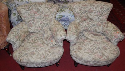 Lot 1322 - A pair of Edwardian walnut framed and floral...