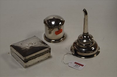 Lot 217 - A 19th century white metal wine funnel, of two-...