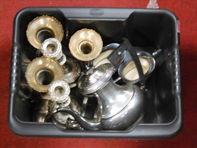 Lot 235 - A box of miscellaneous silver plate, to...