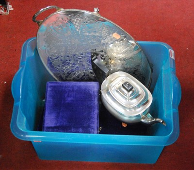 Lot 236 - A box of miscellaneous silver plated wares, to...