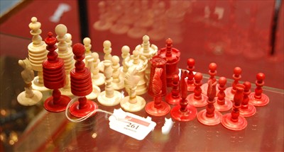Lot 261 - A set of 19th century turned bone chess pieces,...