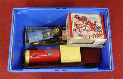 Lot 494 - One box of mixed playworn and a/f tinplate...