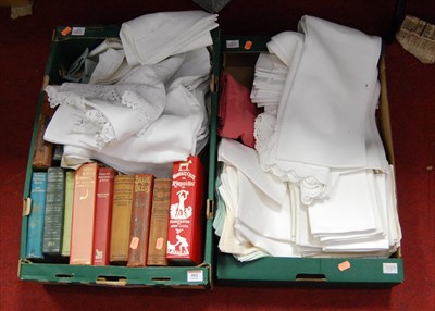 Lot 502 - Two boxes containing a quantity of lace and...
