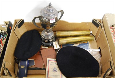 Lot 376 - A box containing a collection of militaria, to...
