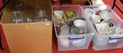Lot 435 - Three boxes containing modern glassware and...