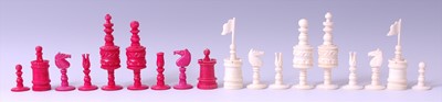 Lot 498 - A 19th century English turned bone chess set,...