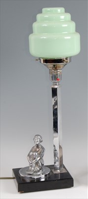 Lot 195 - An Art Deco chrome and ebonised table lamp,...