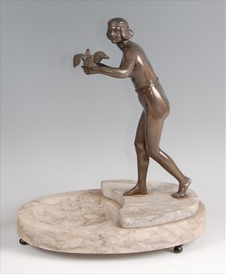 Lot 196 - An Art Deco spelter and marble centrepiece,...