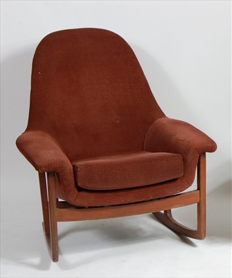 Lot 377 - A 1960s teak framed and brown herringbone...