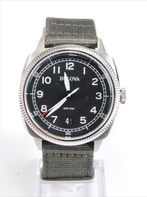 Lot 2164 - A gents Bulova Military brushed steel ultra...