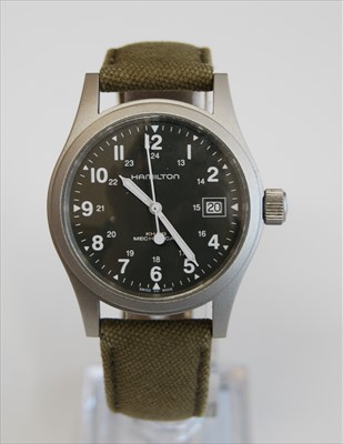 Lot 2078 - A Gents brushed steel Hamilton khaki...