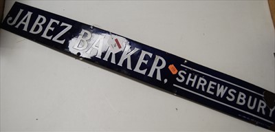 Lot 76 - An enamelled sign for 'Jabez Barker, of...