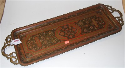 Lot 91 - An Eastern brass twin handled tray, of...