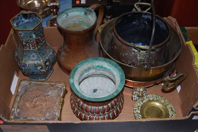 Lot 210 - A box of miscellaneous metal ware to include a...