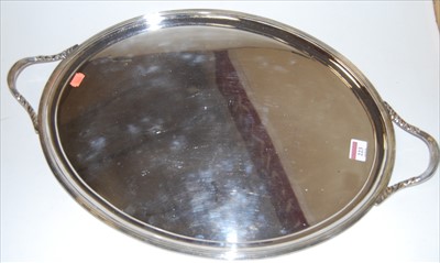 Lot 223 - A large silver plated twin handled oval...