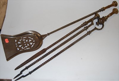 Lot 224 - A set of three 19th century steel fire tools,...