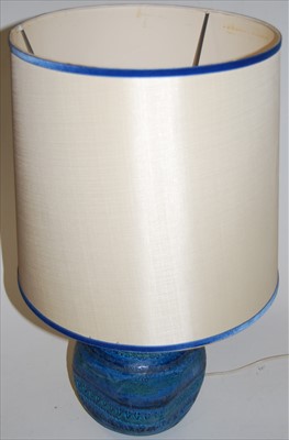 Lot 234 - A 1970s blue glazed pottery table lamp base,...