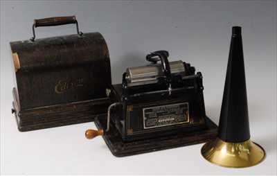 Lot 504 - An early 20th century oak cased Edison Gem phonograph