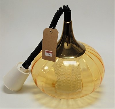 Lot 25 - A 1960s amber glass onion shaped hanging...