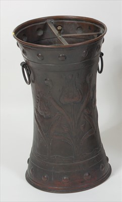 Lot 335 - An Art Nouveau embossed copper circular three...