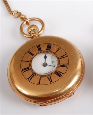 Lot 1259 - A Gent's 18ct yellow gold half hunter keyless...