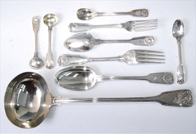 Lot 1177 - An early Victorian silver part cutlery suite,...