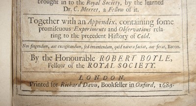 Lot 1029 - BOYLE, Robert. New Experiments and...
