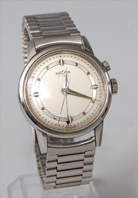 Lot 1269 - A gent's steel Vulcain Cricket alarm watch,...