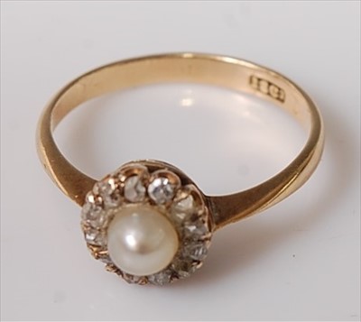 Lot 407 - An 18ct gold, cultured pearl and diamond dress...