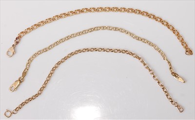 Lot 441 - Three various modern 9ct gold bracelets, gross...