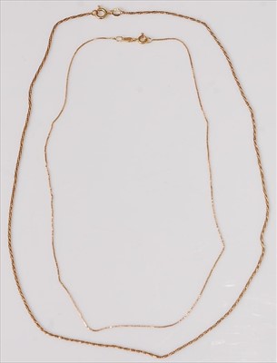 Lot 444 - Two 18ct gold finelink necklaces, gross weight...