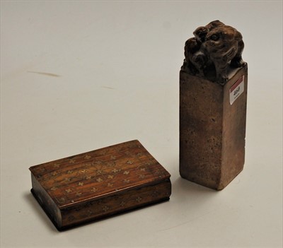 Lot 460 - A large carved soapstone desk seal, surmounted...