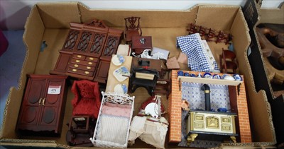 Lot 471 - A box of dolls house furniture, to include a...