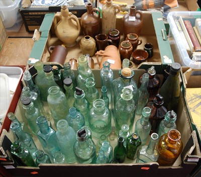 Lot 524 - Two boxes of miscellaneous stoneware and glass...