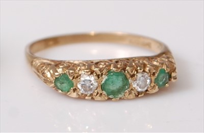 Lot 2198 - A 9ct yellow gold, emerald and diamond half...