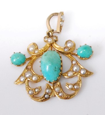 Lot 2239 - An Edwardian yellow metal, turquoise and seed...