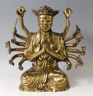 Lot 1366 - A 19th century gilt bronze Avalokiteśvara...