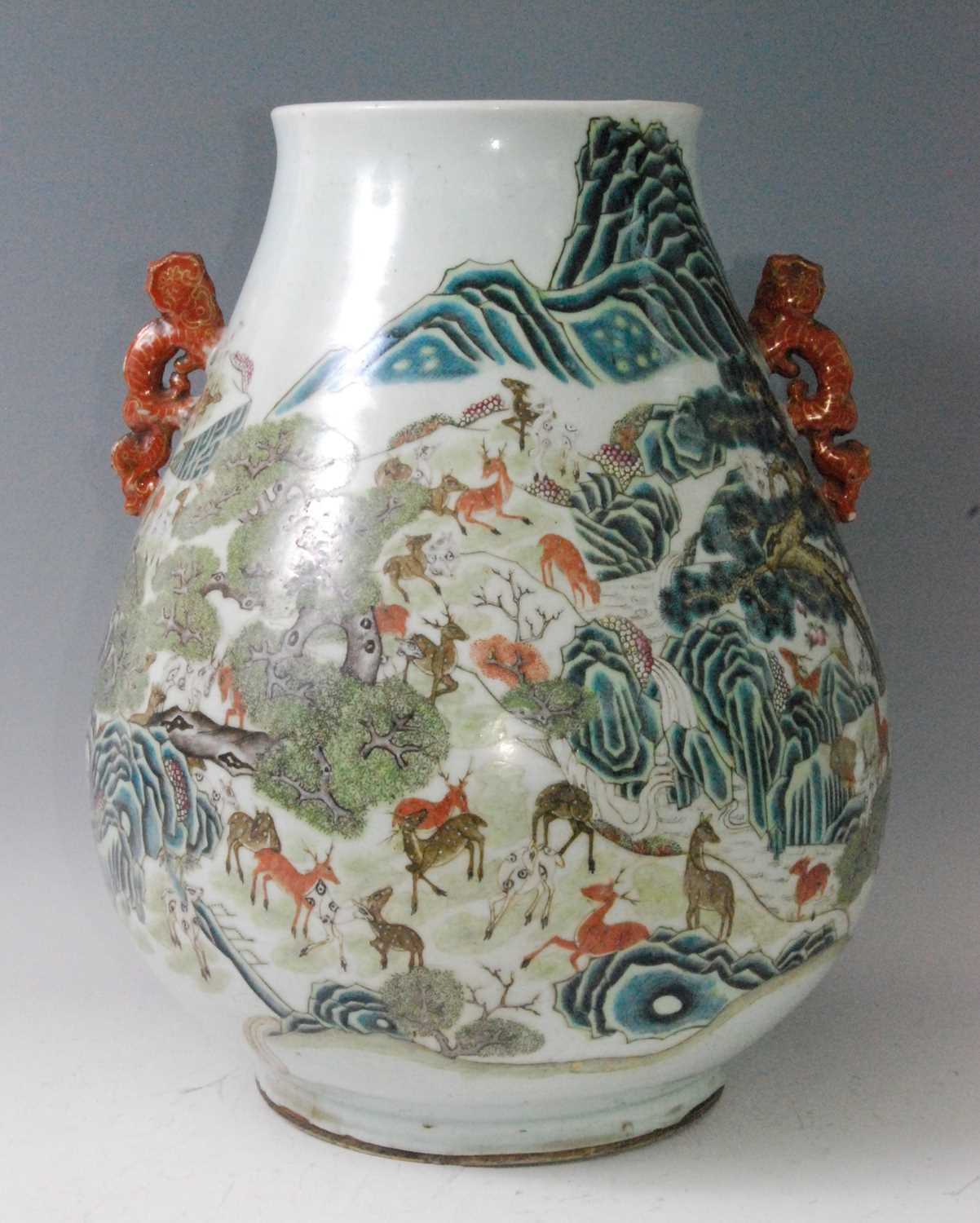 Lot 1348 - A large Chinese famille rose 'deer' vase, of...