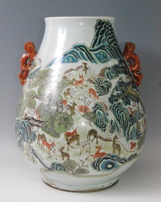 Lot 1348 - A large Chinese famille rose 'deer' vase, of...