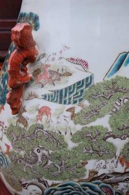 Lot 1348 - A large Chinese famille rose 'deer' vase, of...