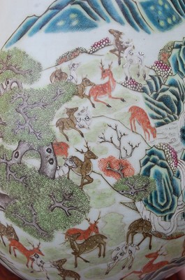 Lot 1348 - A large Chinese famille rose 'deer' vase, of...