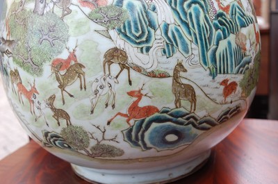 Lot 1348 - A large Chinese famille rose 'deer' vase, of...