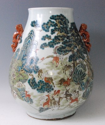 Lot 1348 - A large Chinese famille rose 'deer' vase, of...