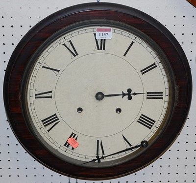Lot 1157 - A stained wood framed circular wall clock,...